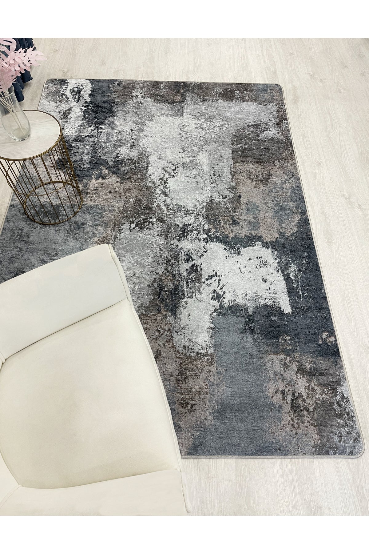 GRAY-NAVY Abstract Pattern Non-Slip Base Runner Rug
