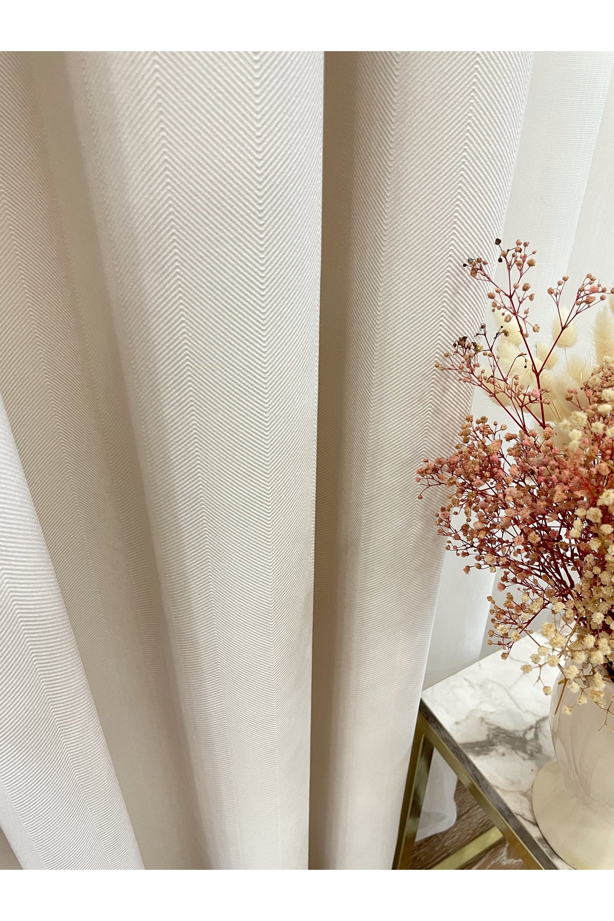 Heathered Milky Brown Linen-Look 1/3 Dense Pleated Blackout Curtain