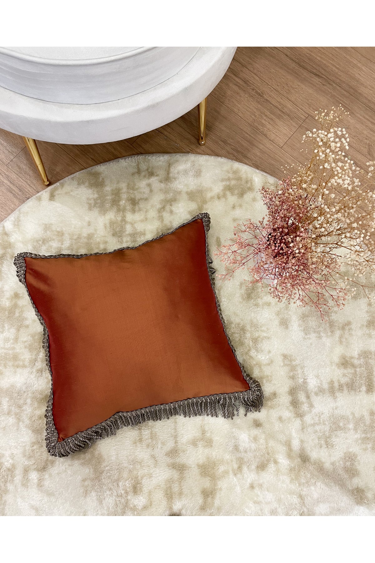 İthal Ipek (silk) Kırlent Yastık Kılıfı Kordonlu 45X45 TURUNCU