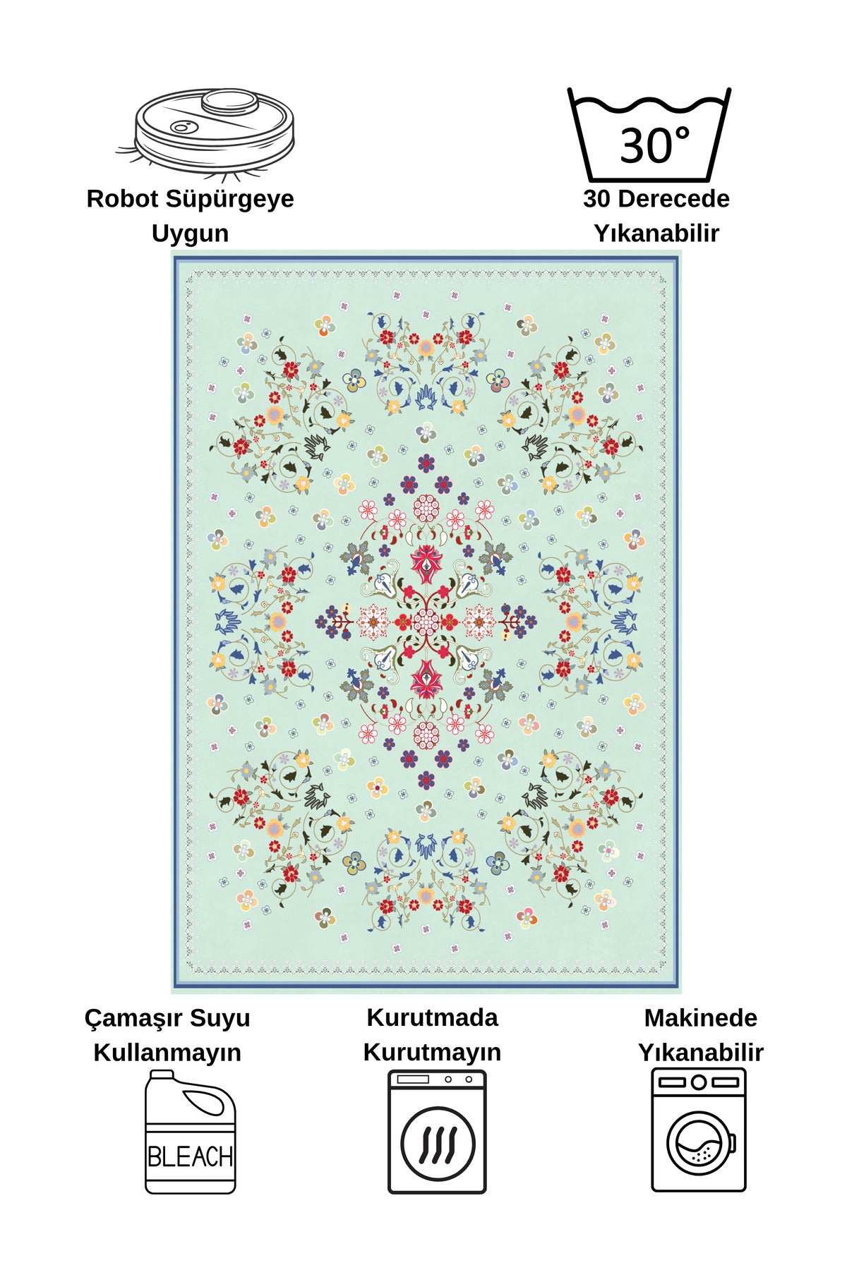 BEIGE Floral Patterned Vintage Latex Base Rug