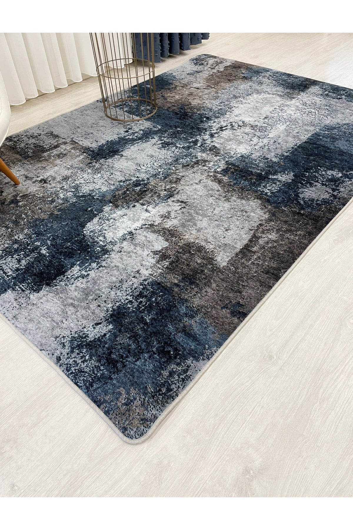 GRAY-NAVY Abstract Pattern Non-Slip Base Runner Rug