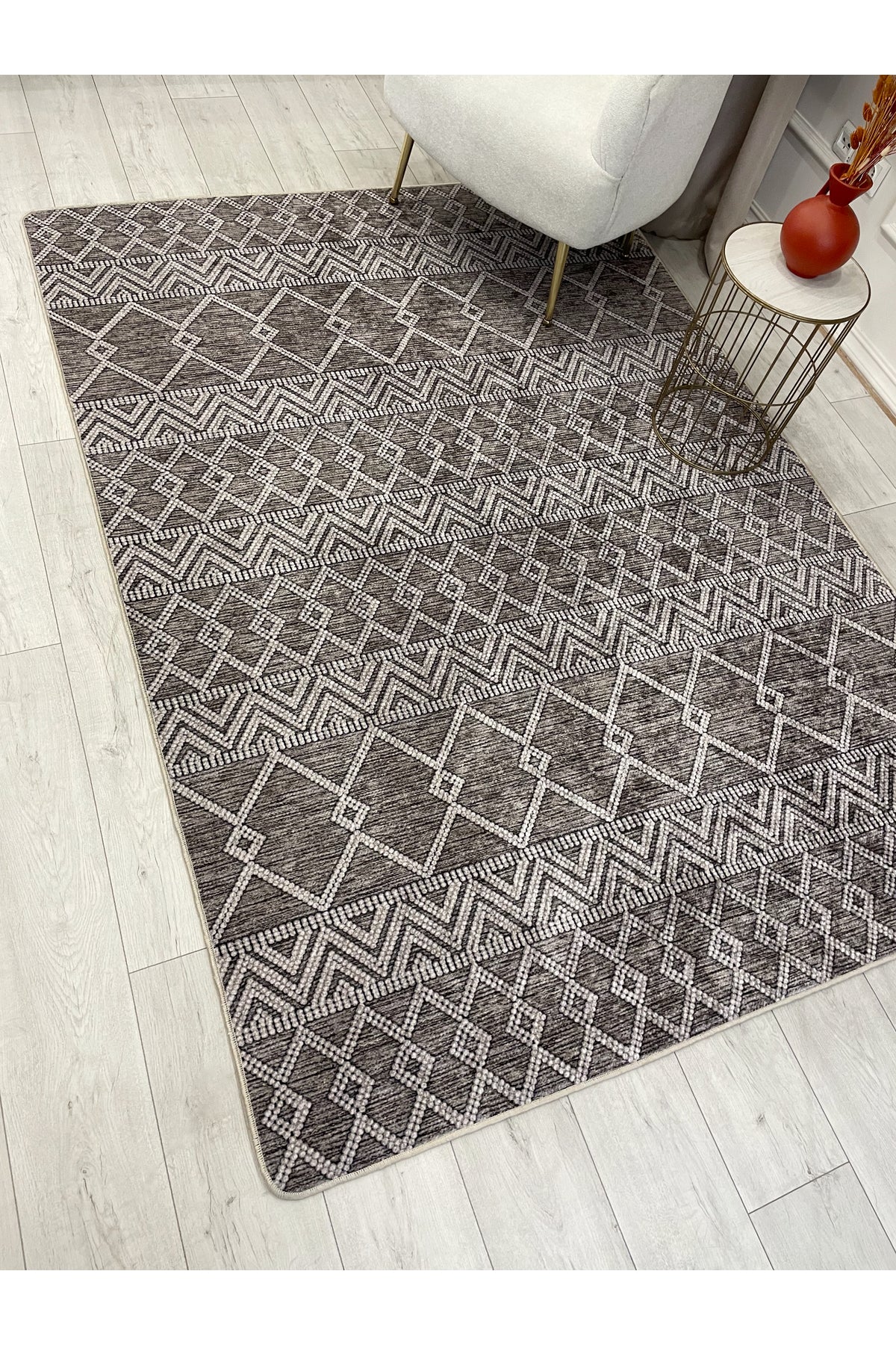 Gray Black Scandinavian Style Kilim Pattern Runner Latex Rug
