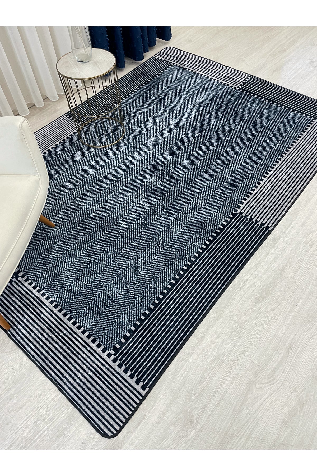 GRAY-BLACK Jute Sisal Look Non-Slip Base Runner Rug