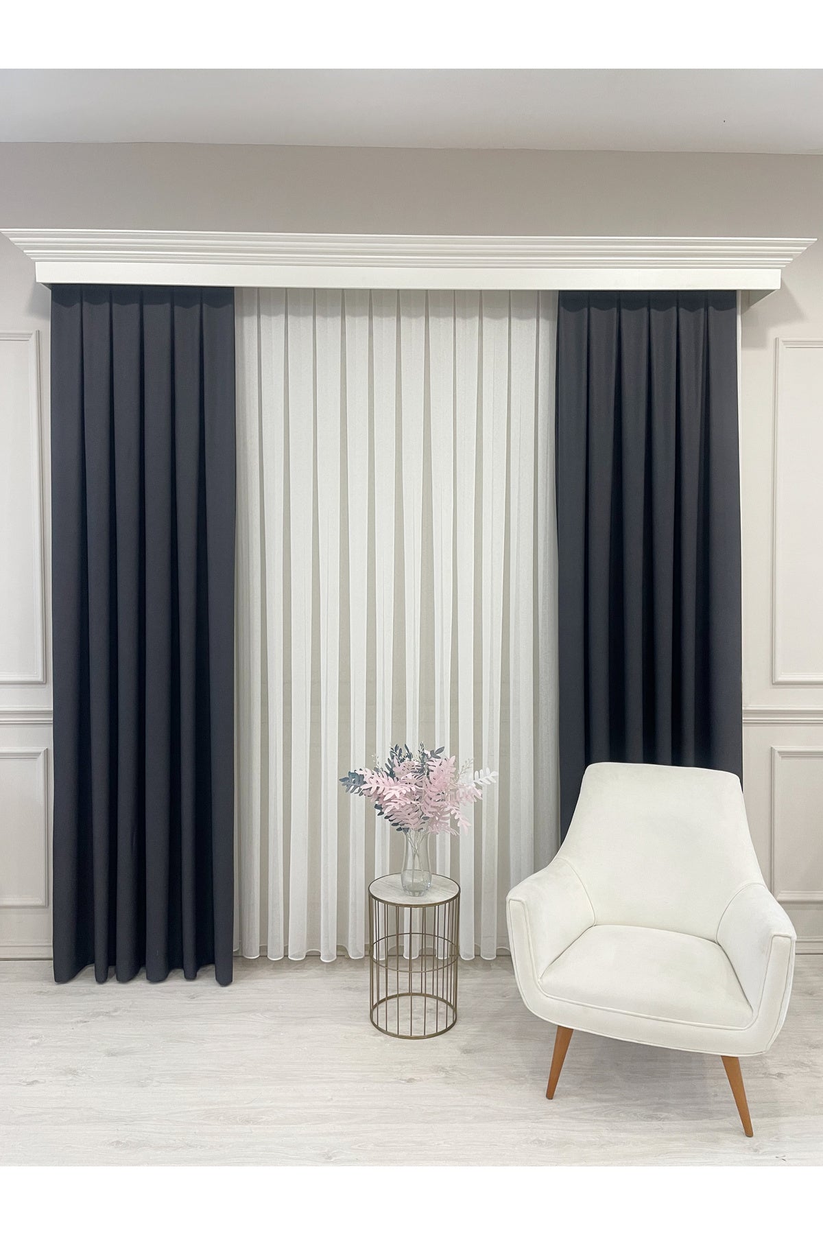 Heathered Milky Brown Linen-Look 1/3 Dense Pleated Blackout Curtain