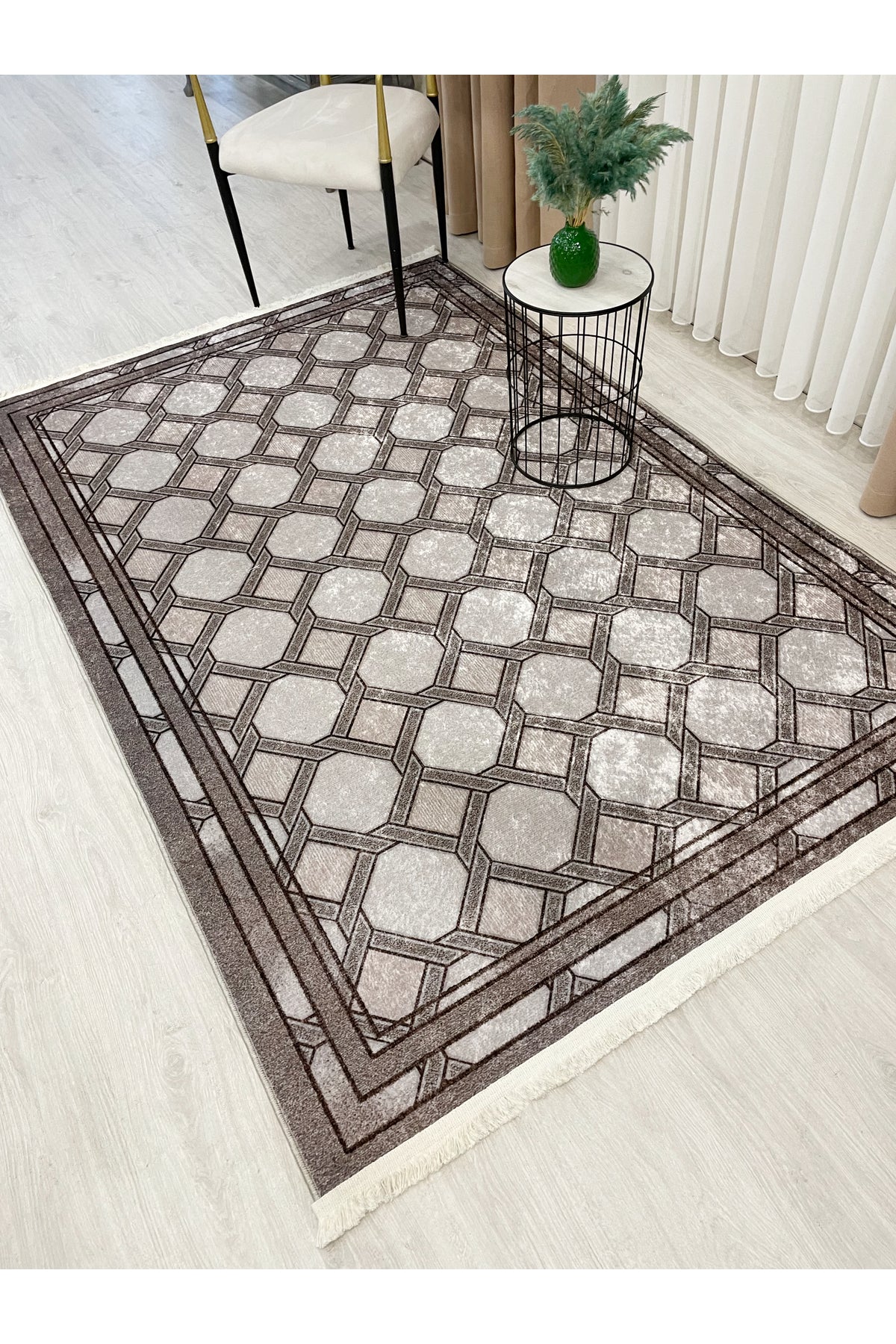 Brown Mink Embossed Look Latex Leather Base Rug
