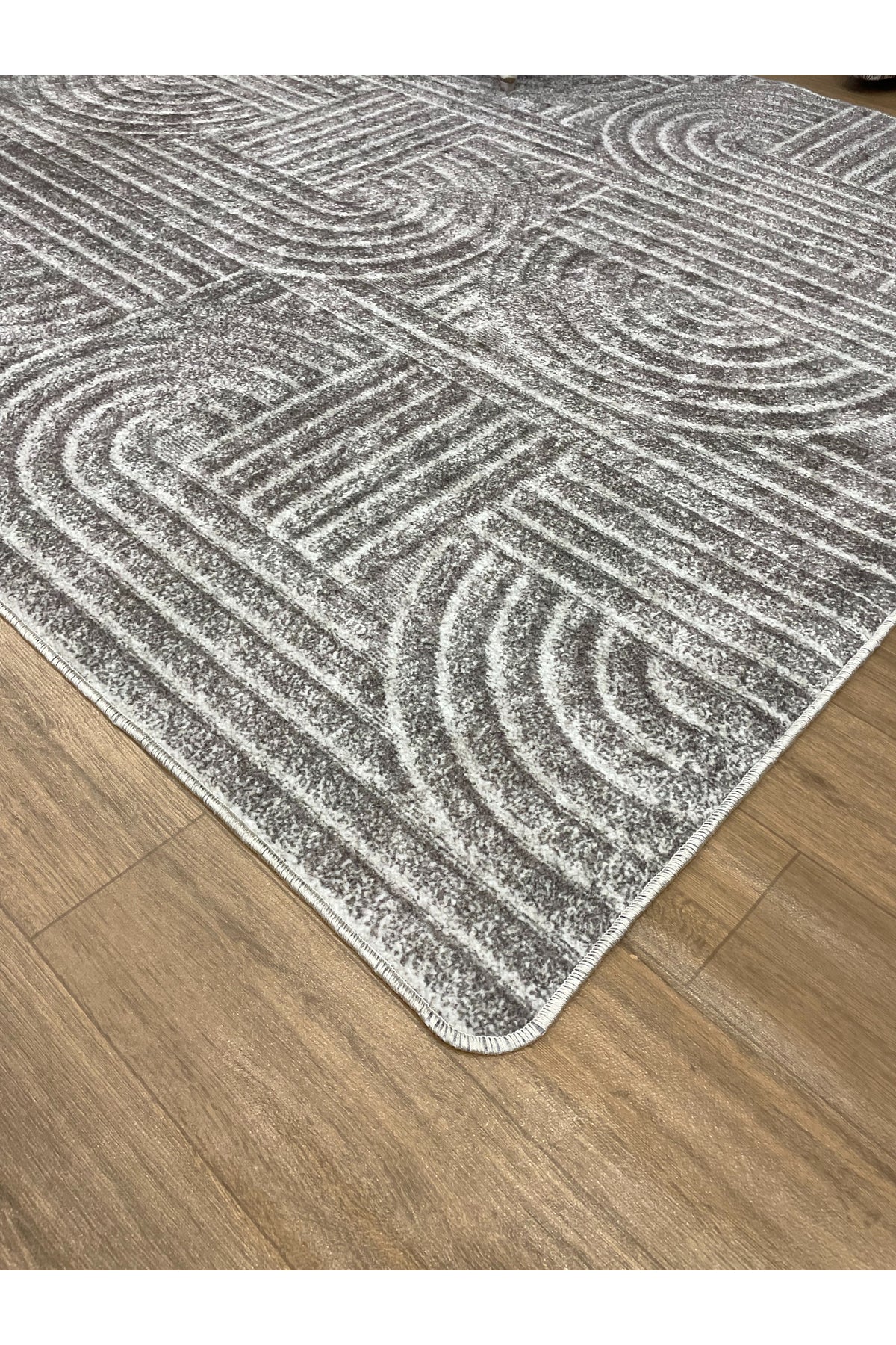 Beige Embossed Look Latex Leather Base Rug