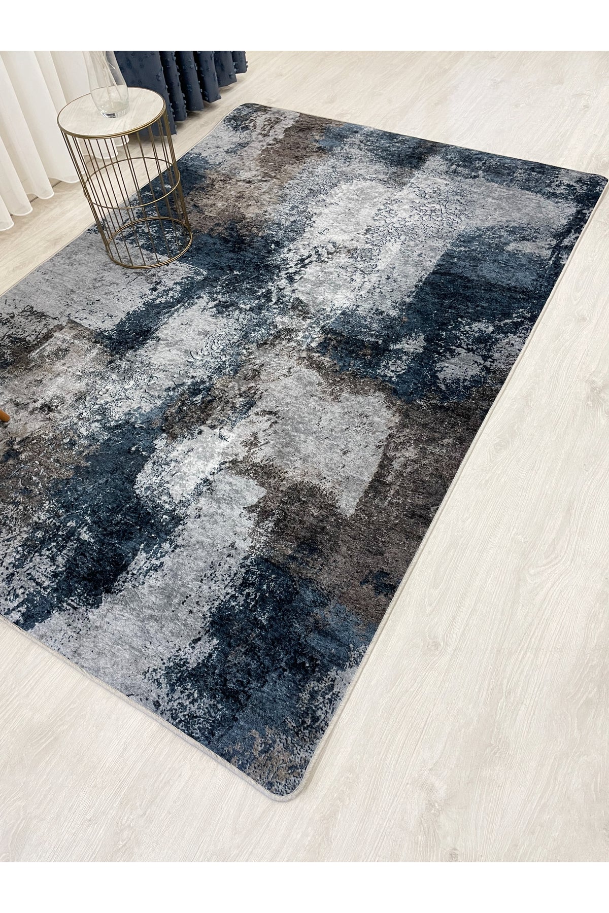 GRAY-NAVY Abstract Pattern Non-Slip Base Runner Rug