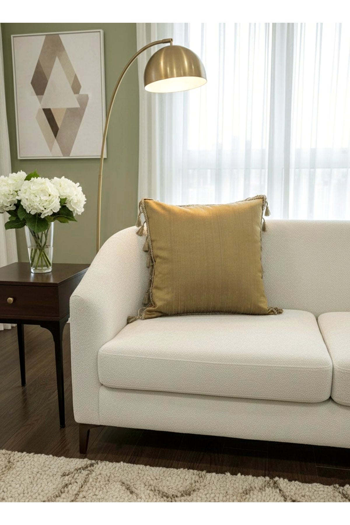 Olive Green - Tasseled - Silk Taffeta Throw Pillow Cover (45X45)