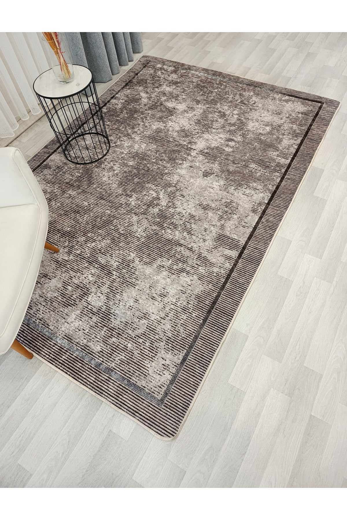 Mink Brown Geometric Pattern Non-Slip Base Runner Rug