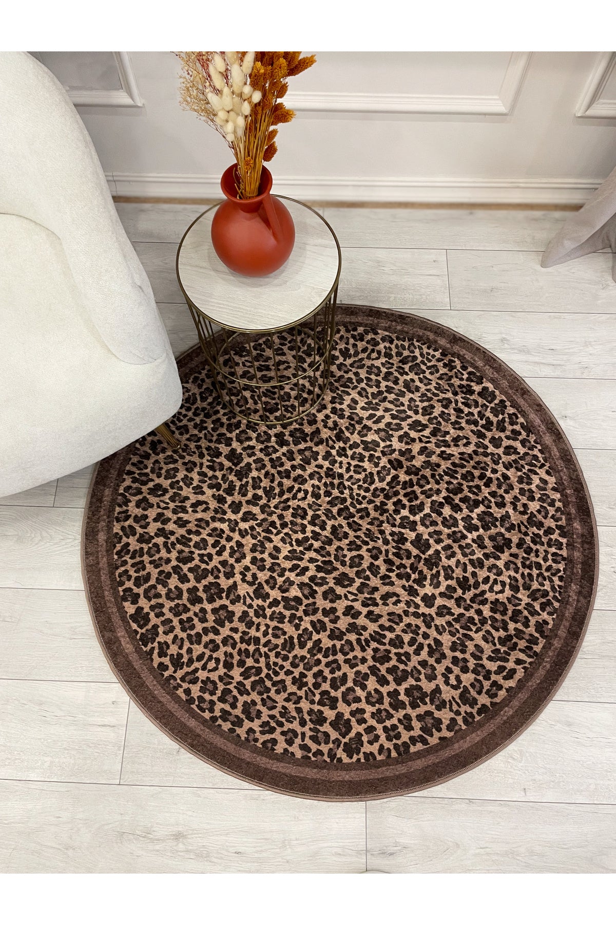 Leopard Pattern Oval Latex Leather Rug