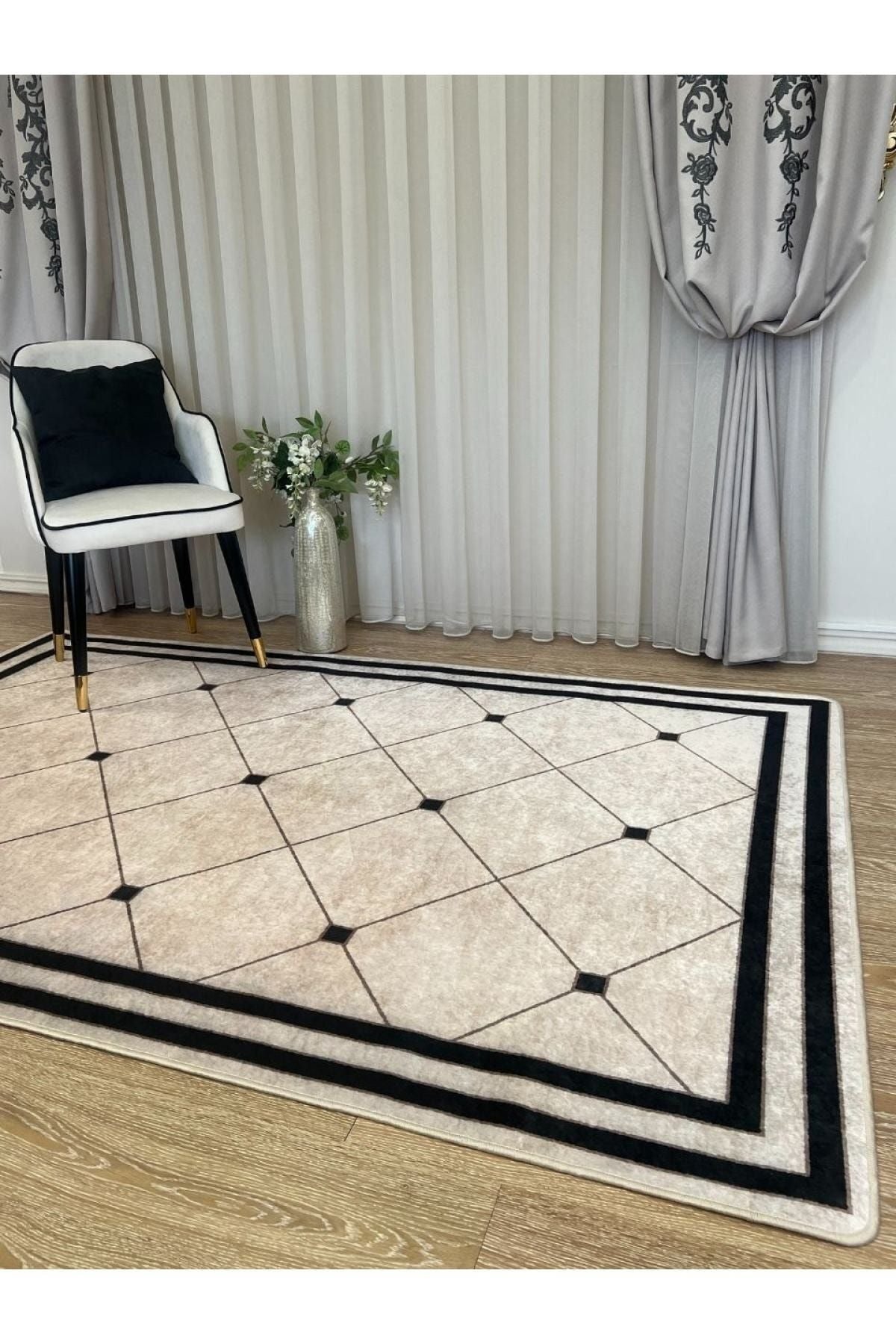 New Collection Özel Kalın Kaymaz Tabanlı Salon Halısı Mutfak Halısı Bej Gri