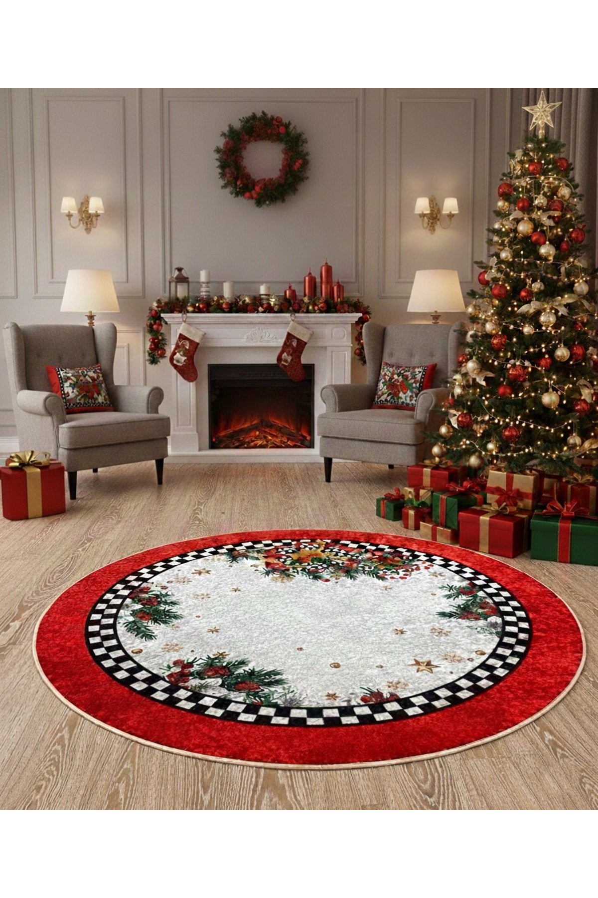 Christmas-Themed Red Christmas Tree Skirt Rug