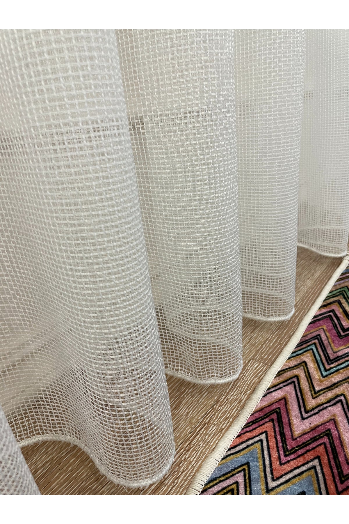 Modern Dokulu Kare Petekli 1/2,5 Pile - EKRU - KREM Tül Perde