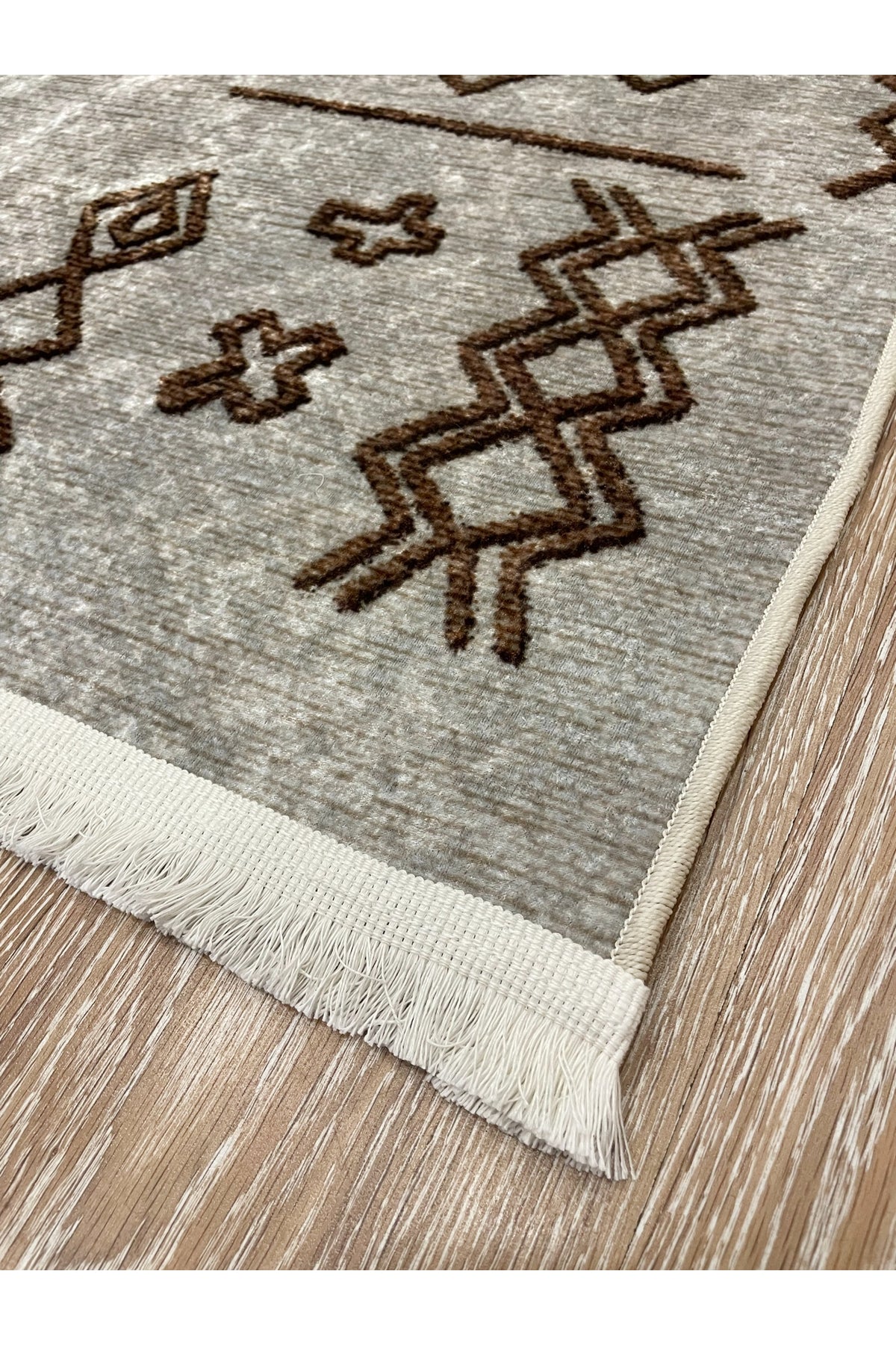 BEIGE Ethnic Patterned Latex Base Kitchen Rug