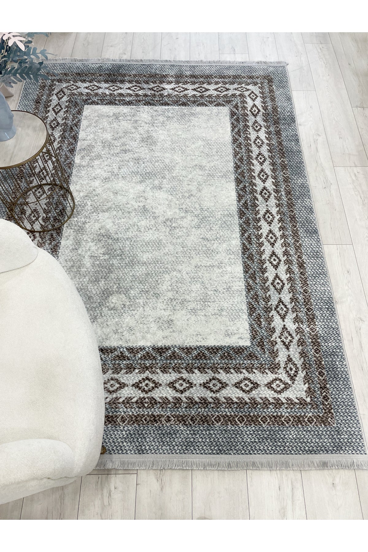 GRAY-BROWN Jute Sisal Look Latex Base Rug