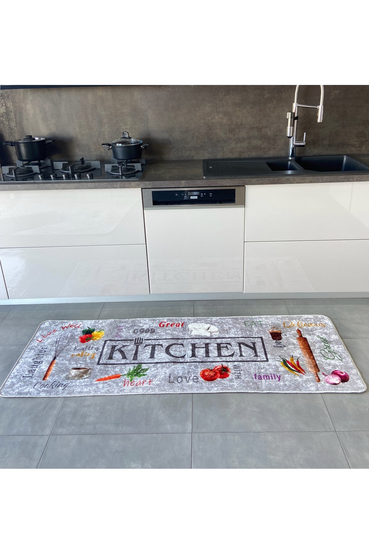 Gray Washable Kitchen Runner Latex Leather Base Rug