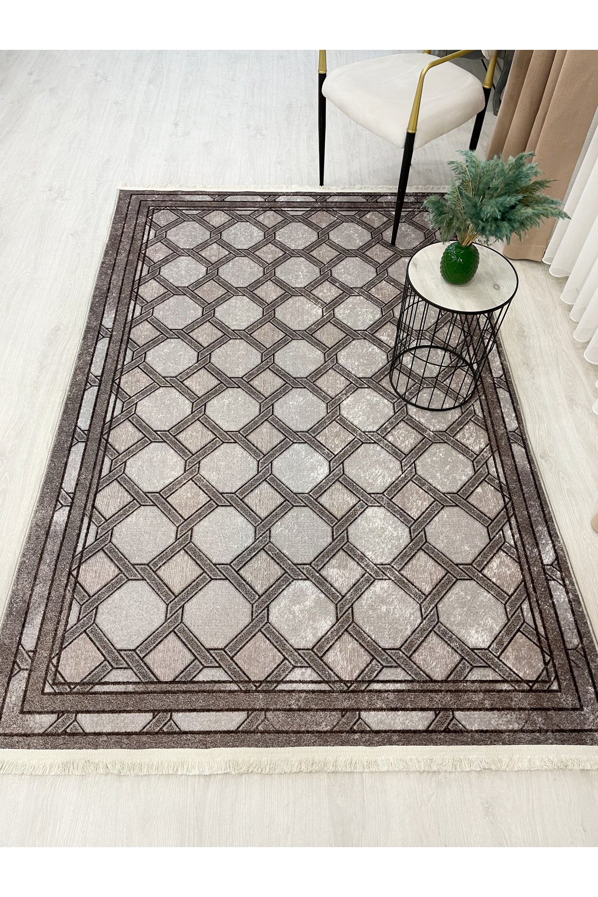 Brown Mink Embossed Look Latex Leather Base Rug