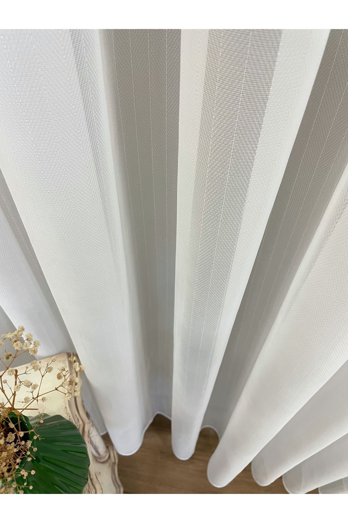 Ecru Self-Striped 1/3 Dense Pleated Sheer Curtain