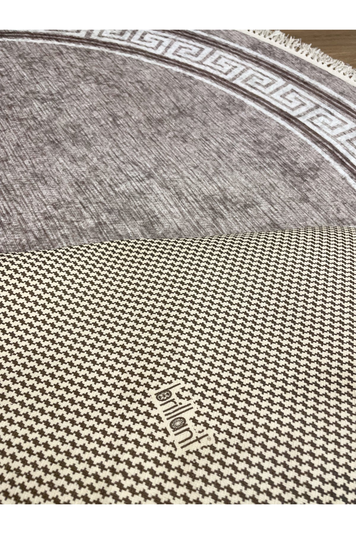 Brown Mink Bordered Latex Base Fringed Rug