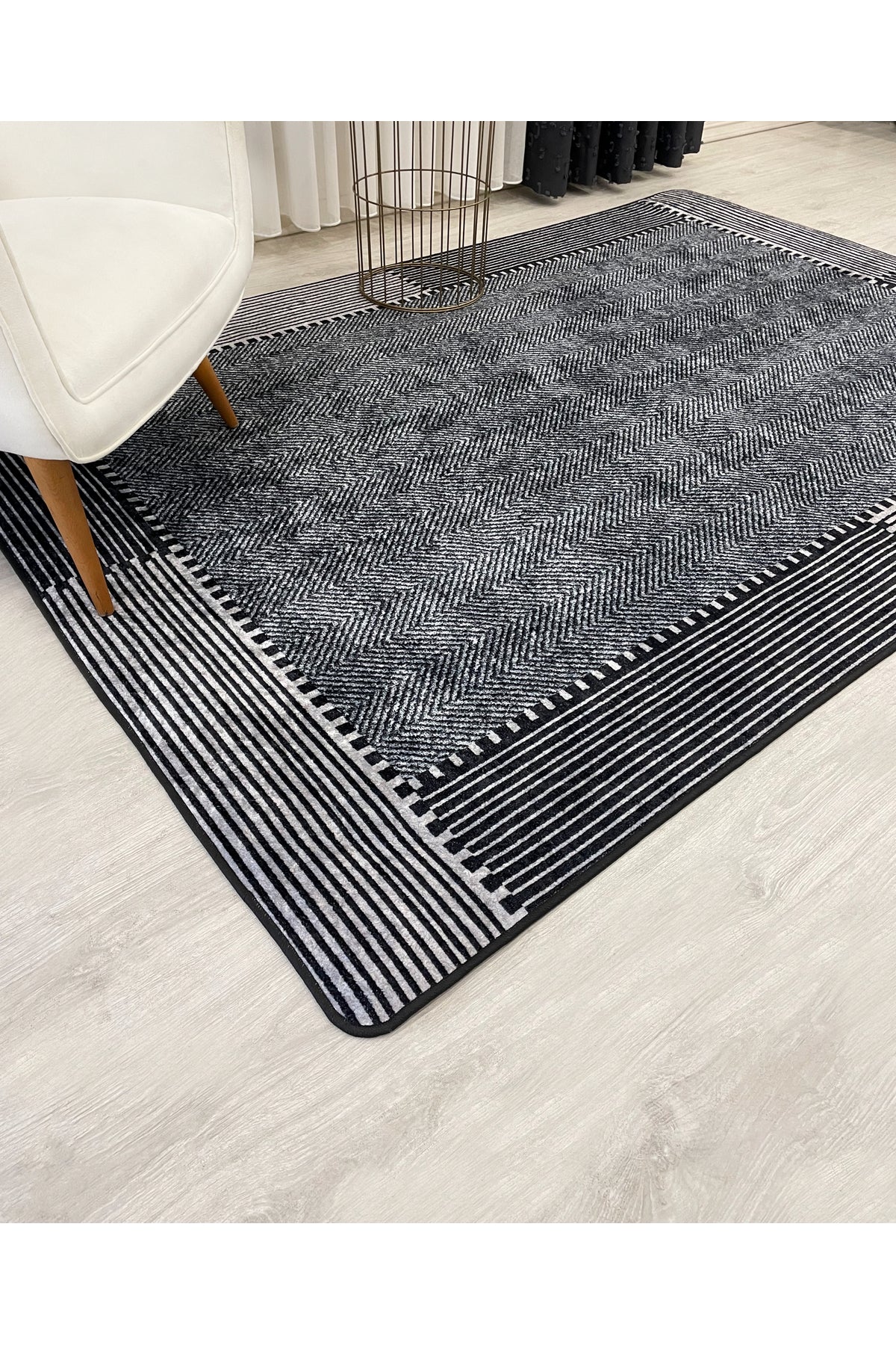 GRAY-BLACK Jute Sisal Look Non-Slip Base Runner Rug