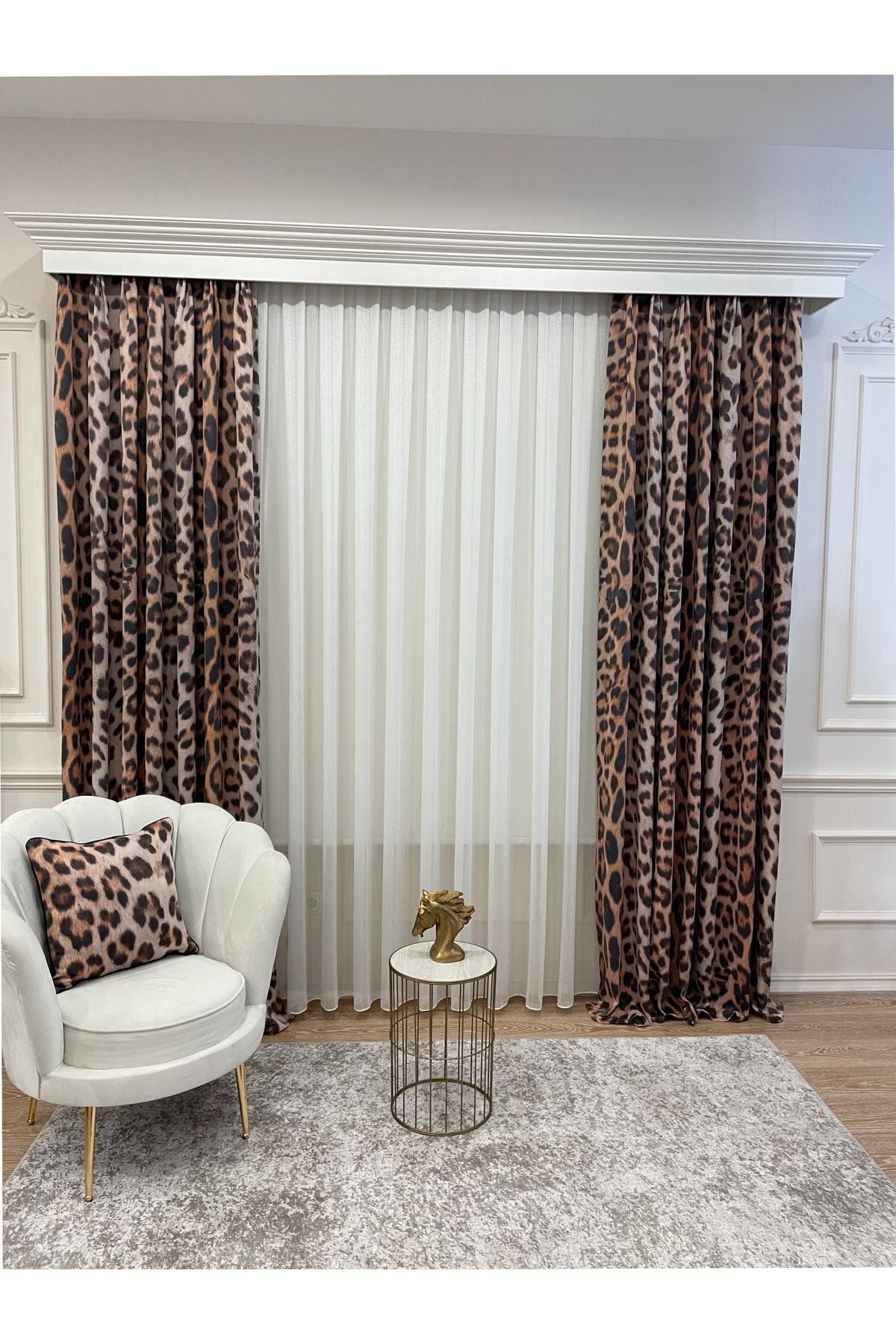 Linen-Look Leopard Print American Pleated Blackout Curtain