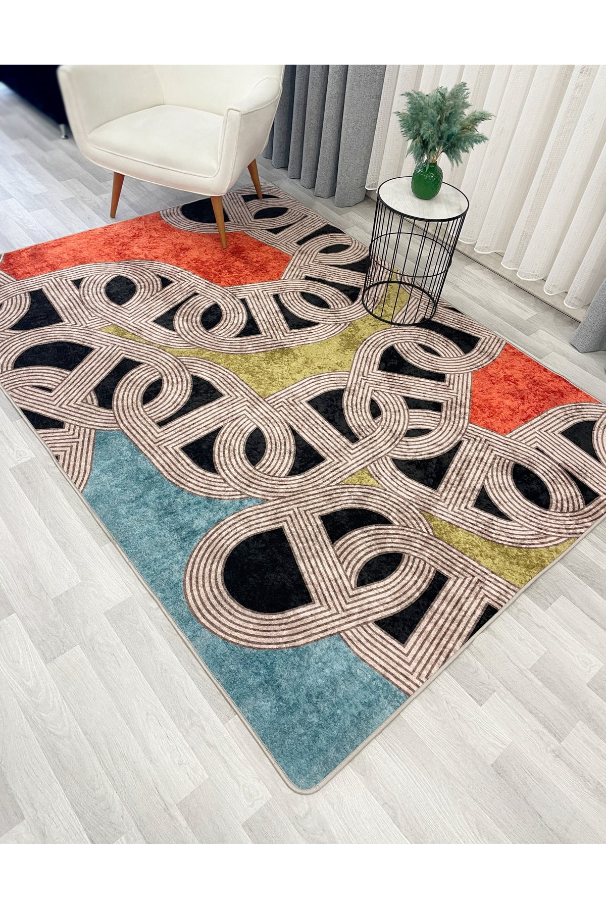 Hook Pattern Modern Design Latex-Backed Rug