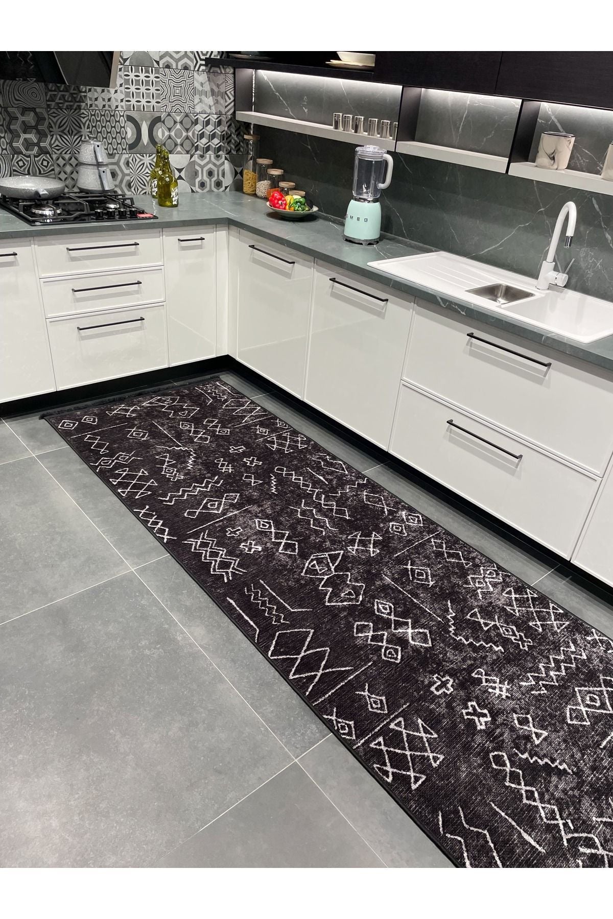 BEIGE Ethnic Patterned Latex Base Kitchen Rug