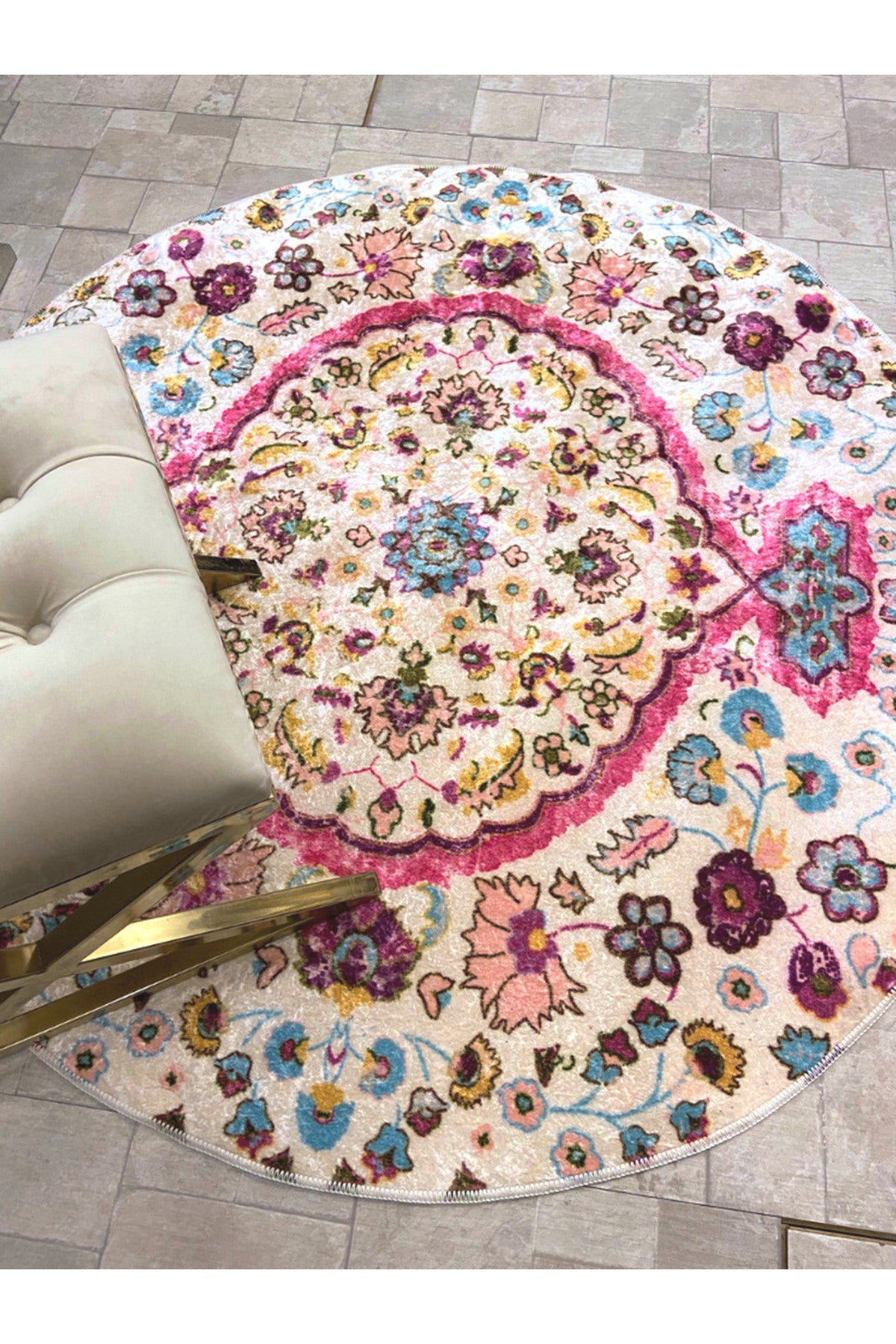 Etnik Desen Saçaksız Lateks Deri Taban Modern Halı