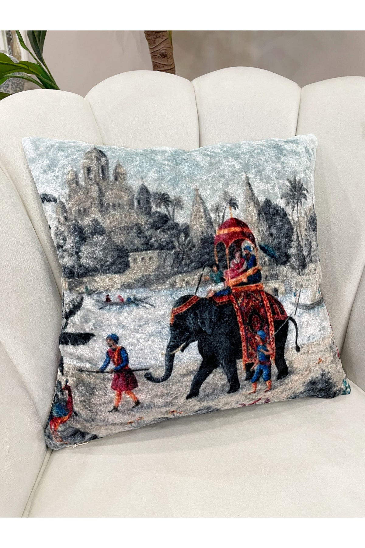 Painting Pattern Velvet Throw Pillow Cover - Grey