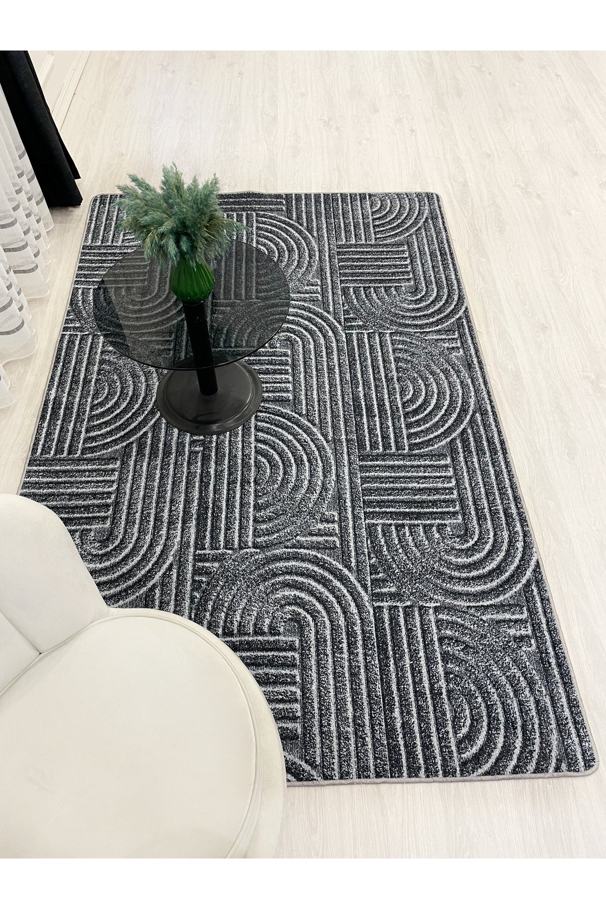 Beige Embossed Look Latex Leather Base Rug