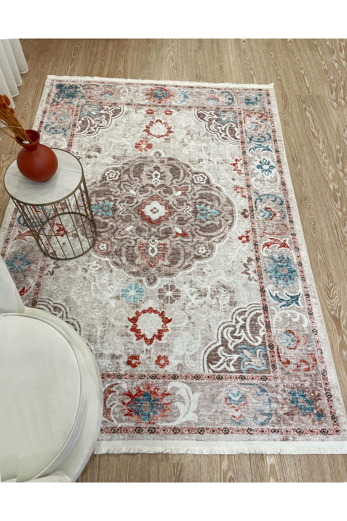 Vintage-Look Classic Salon Rug - Gray-Teal