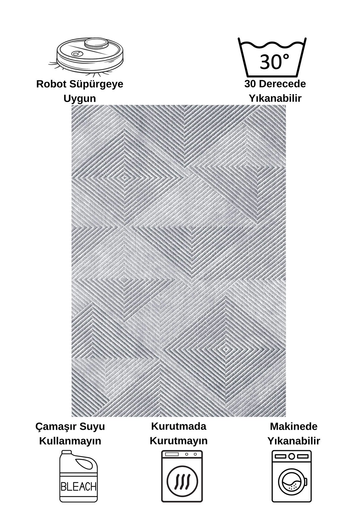 GRAY Geometric Pattern Runner Non-Slip Base Rug