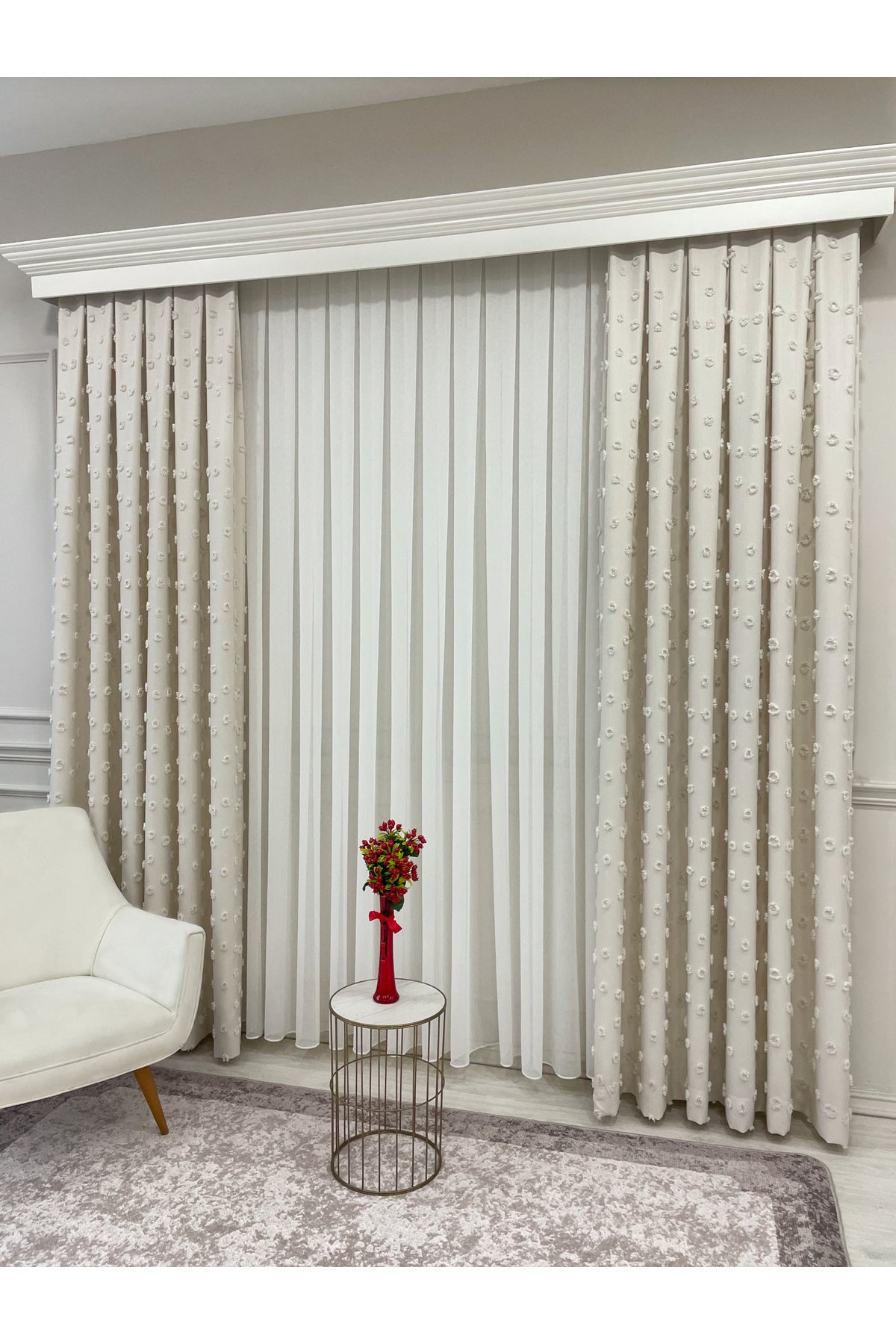 Blue Children's Room Pompom Puffy Blackout Curtain 1/3 Dense Pleating