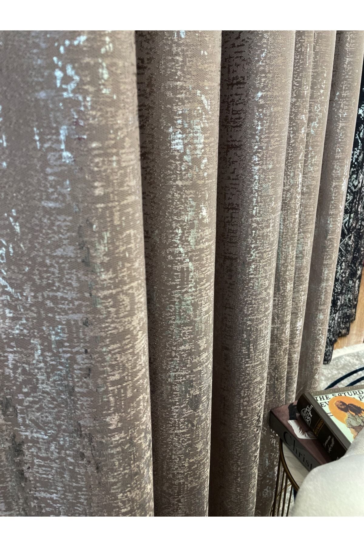 Jacquard Ground Foil Print 1/3 Dense Pleat Blackout Curtain - Beige - Gold Foil