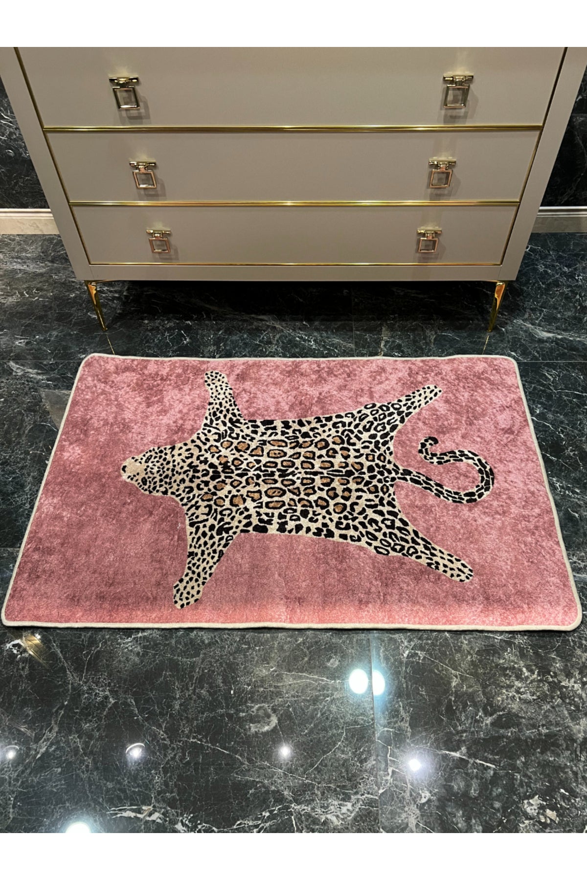 Leopard Pattern Washable 80x120 Single Bath Mat - Black