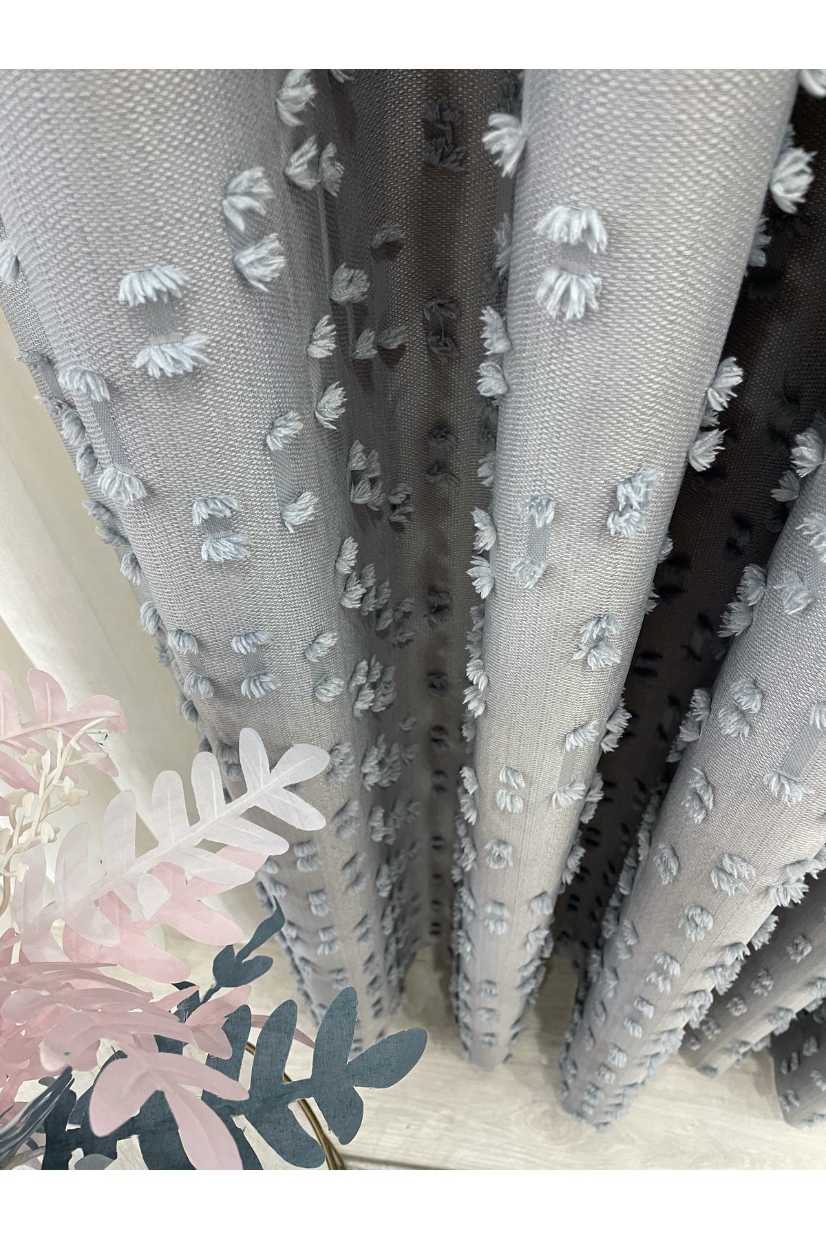 Indigo Blue Pompom Puffy Blackout Curtain 1/3 Dense Pleat