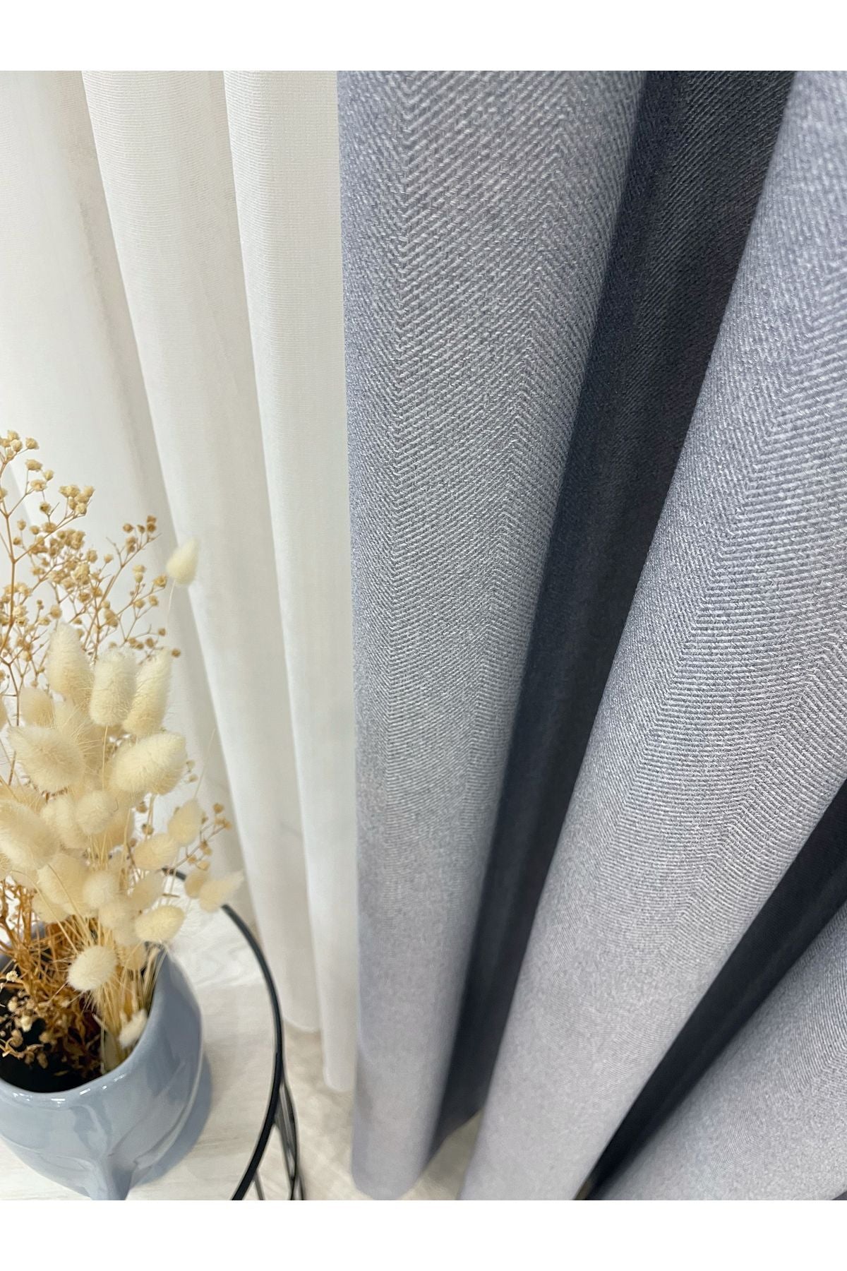 Heathered Milky Brown Linen-Look 1/3 Dense Pleated Blackout Curtain