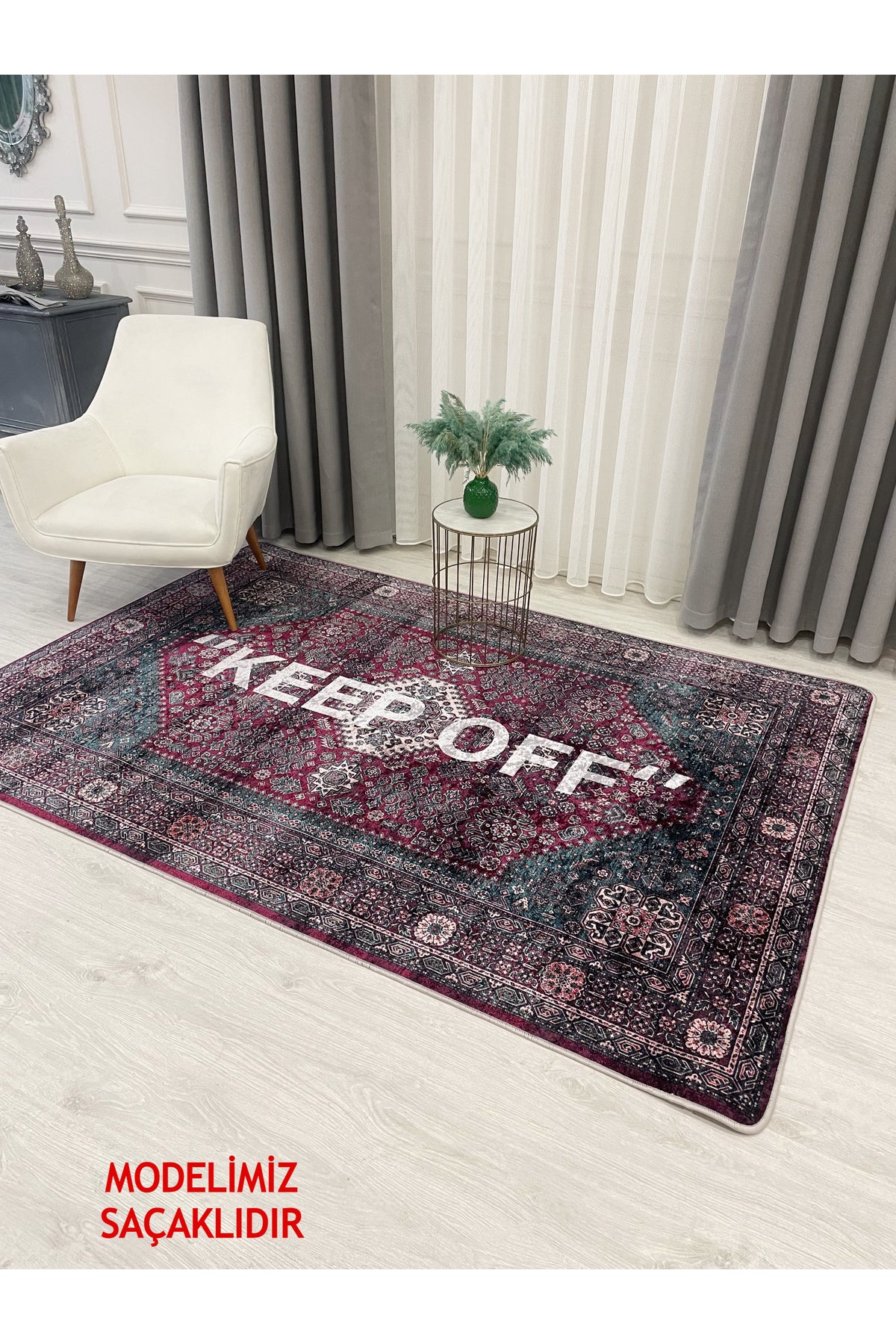 Pink Keep Off Fringed Latex Base Rug