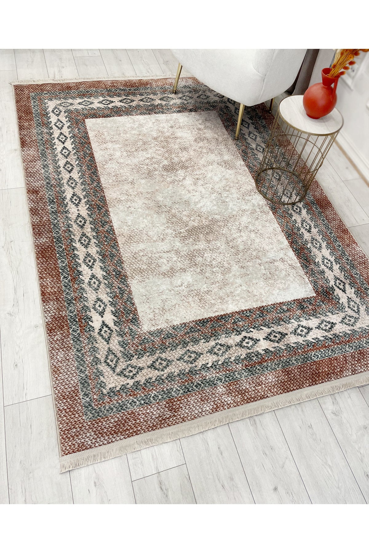 GRAY-BROWN Jute Sisal Look Latex Base Rug