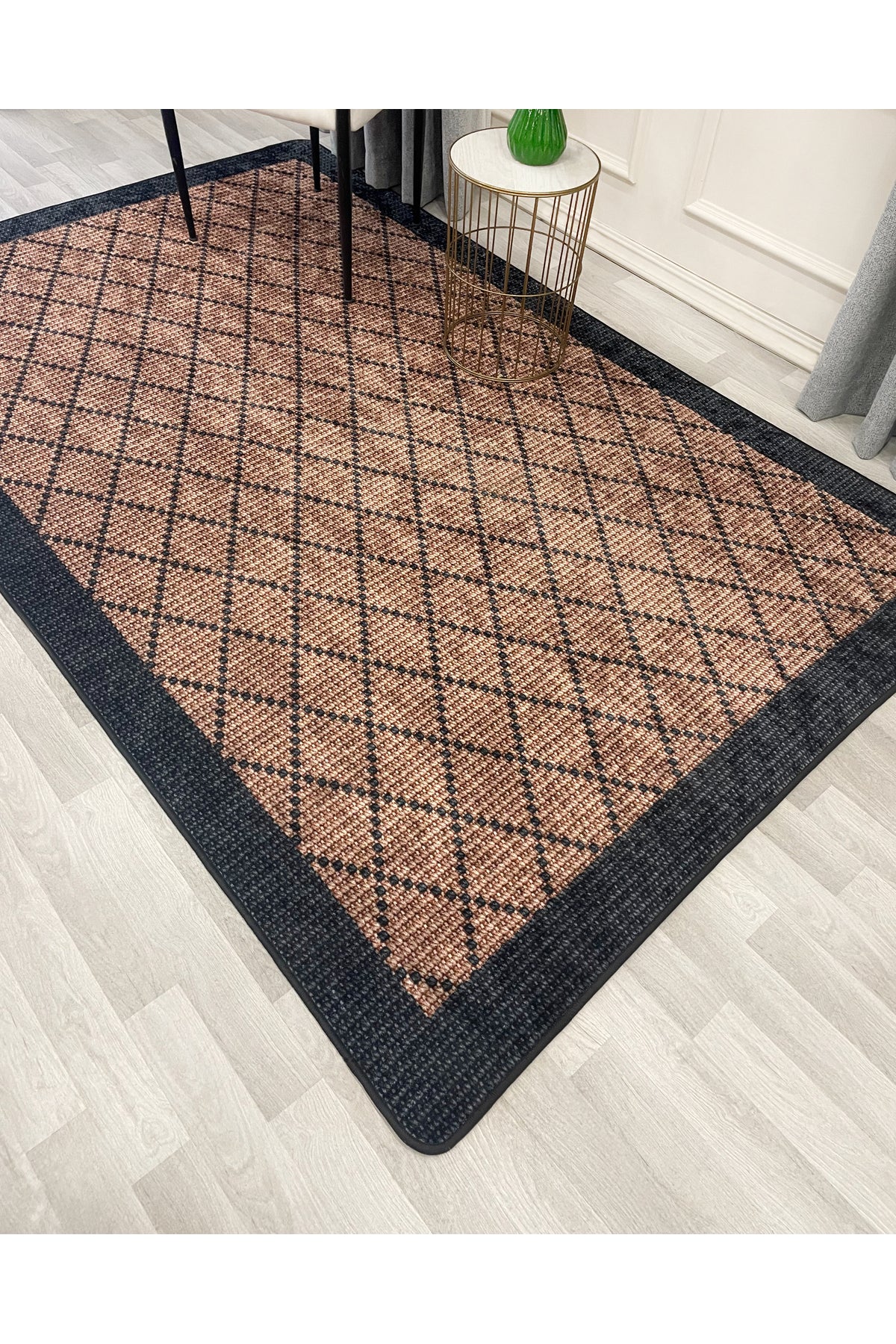 GREEN-BROWN Jute Sisal Look Bordered Non-Slip Base Runner Rug