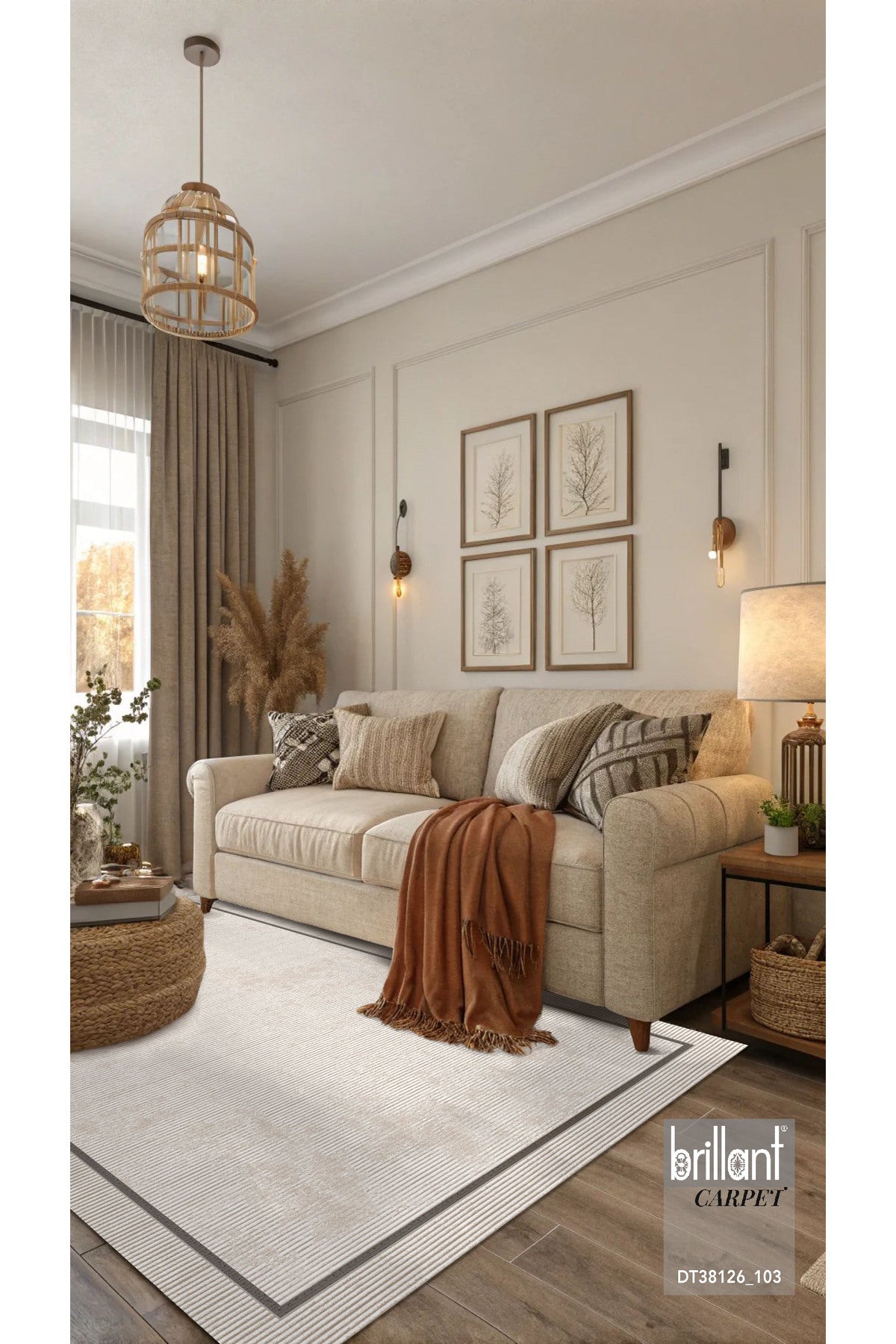 Mink Brown Geometric Pattern Non-Slip Base Runner Rug