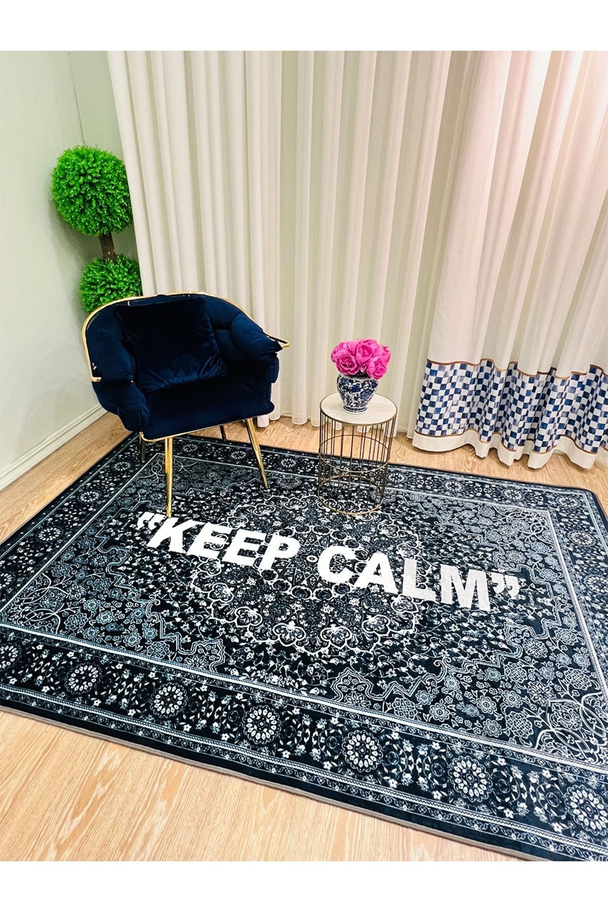 New Collection Özel Kalın Kaymaz Tabanlı Salon Halısı Keep Calm