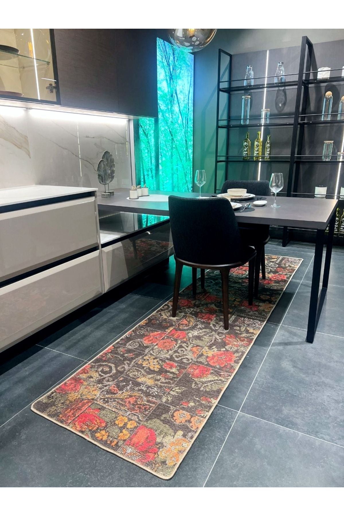 Patchwork Patterned Runner Kitchen Rug, Woven Base Rug