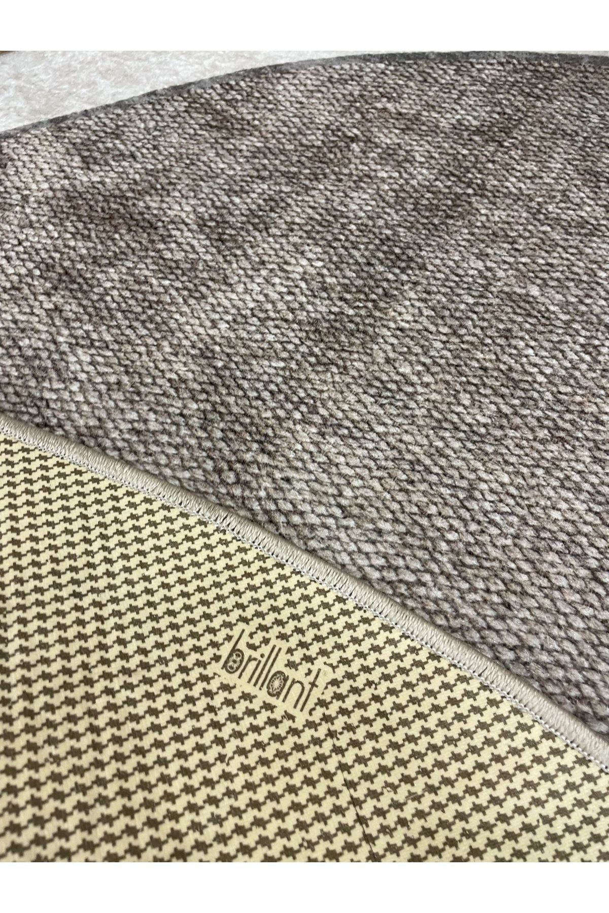 Jute-Look Washable Latex Base Round Rug - Beige Brown