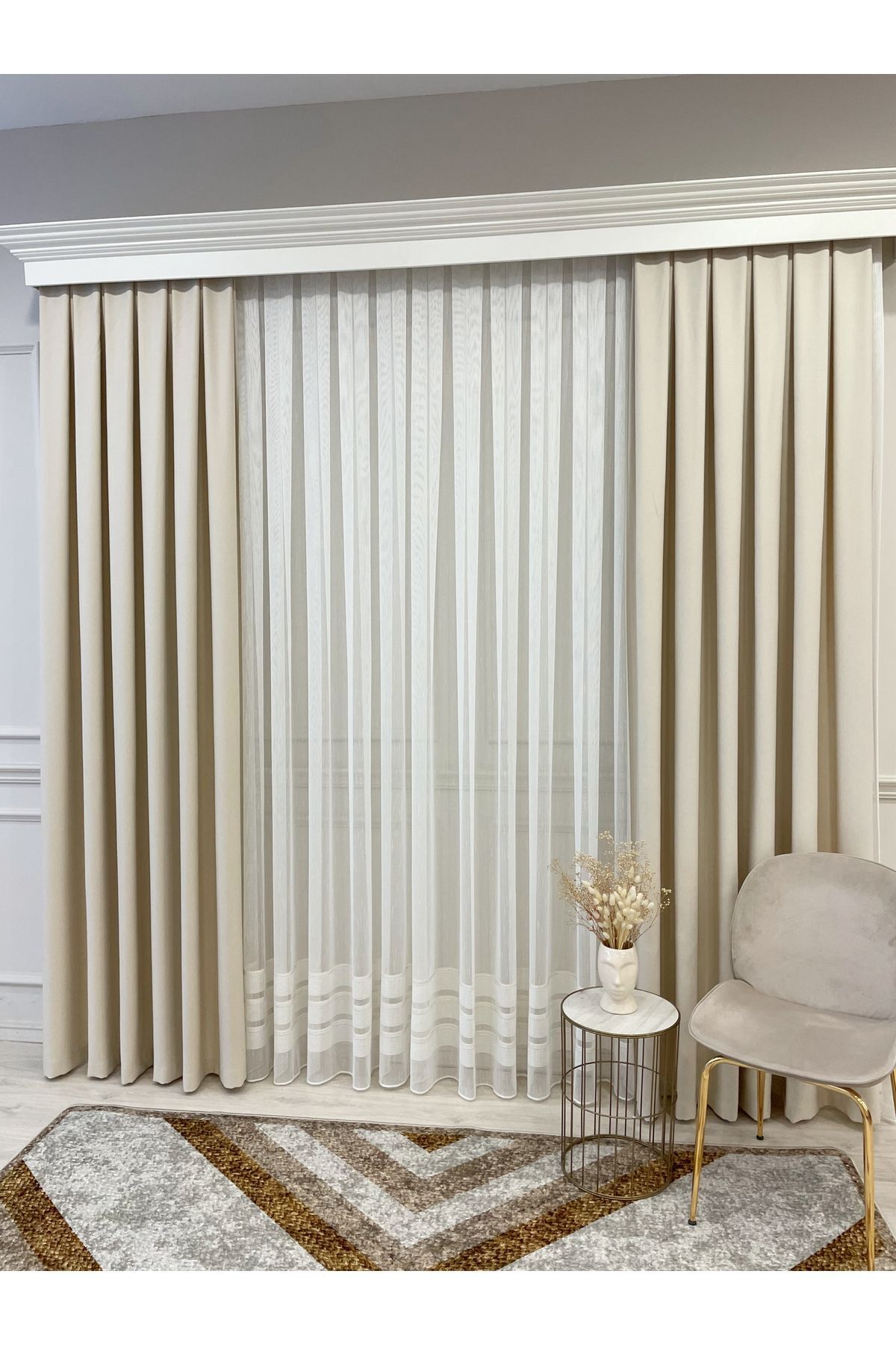 Heathered Milky Brown Linen-Look 1/3 Dense Pleated Blackout Curtain