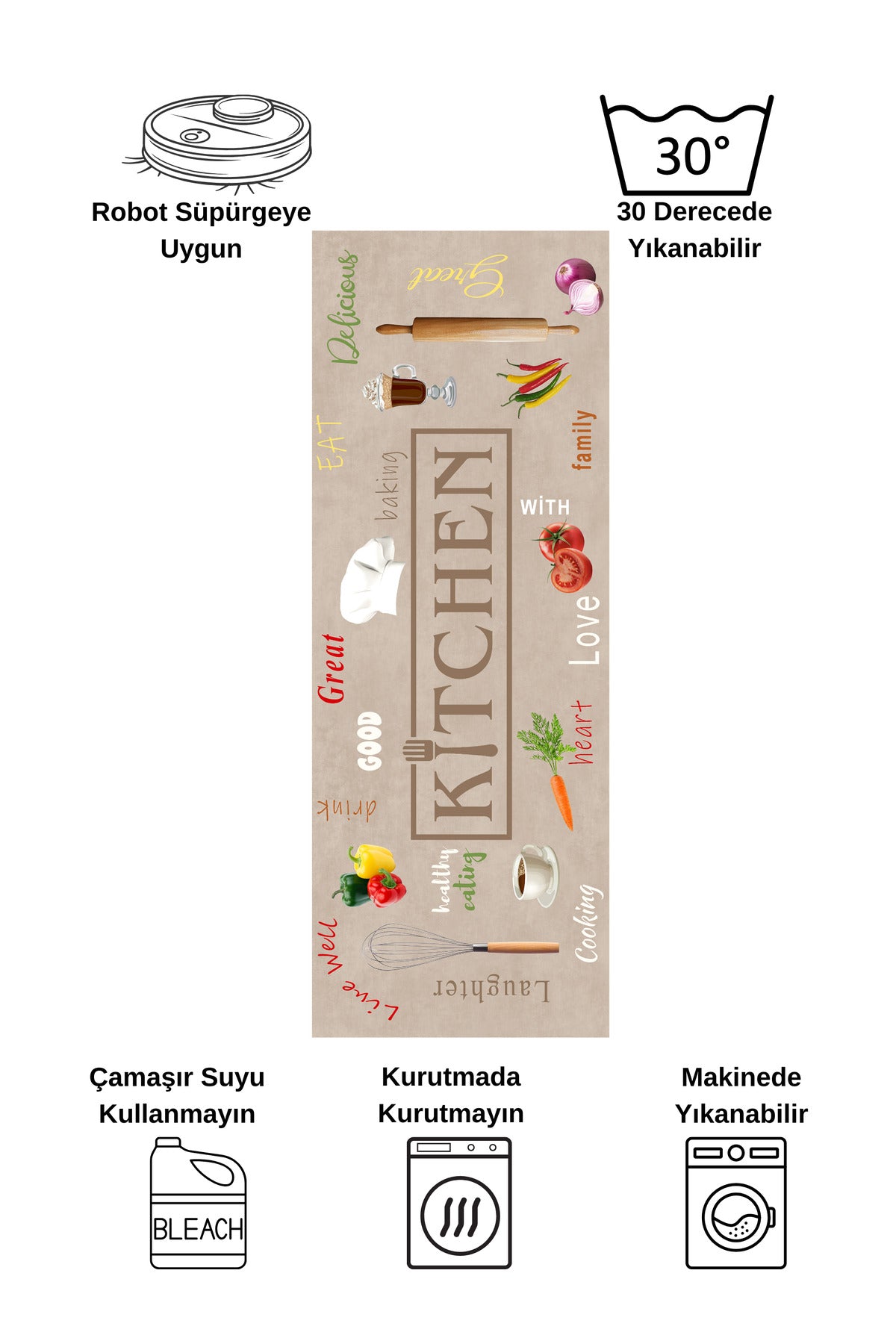 Gray Washable Kitchen Runner Latex Leather Base Rug