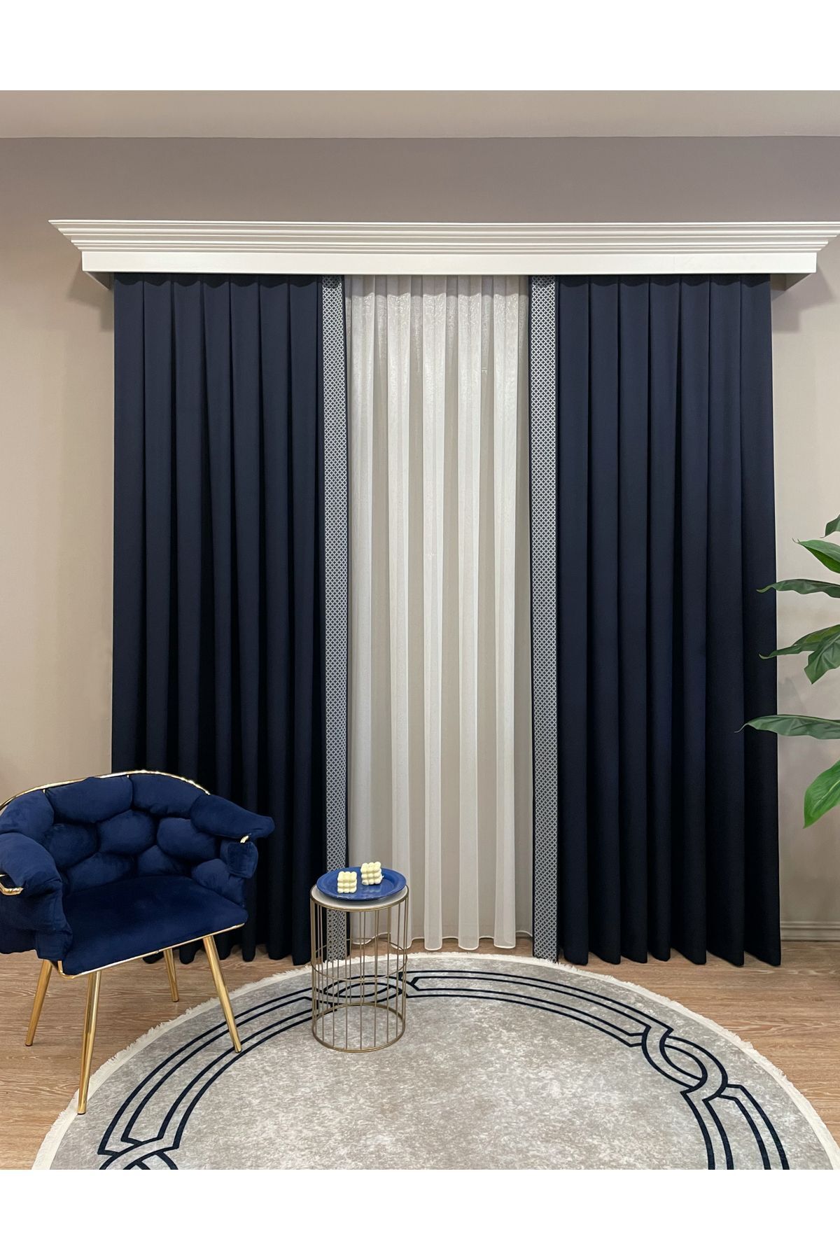 Panel Pattern Jacquard 1/3 Dense Pleat Blackout Curtain - Anthracite Gray - Gold Border