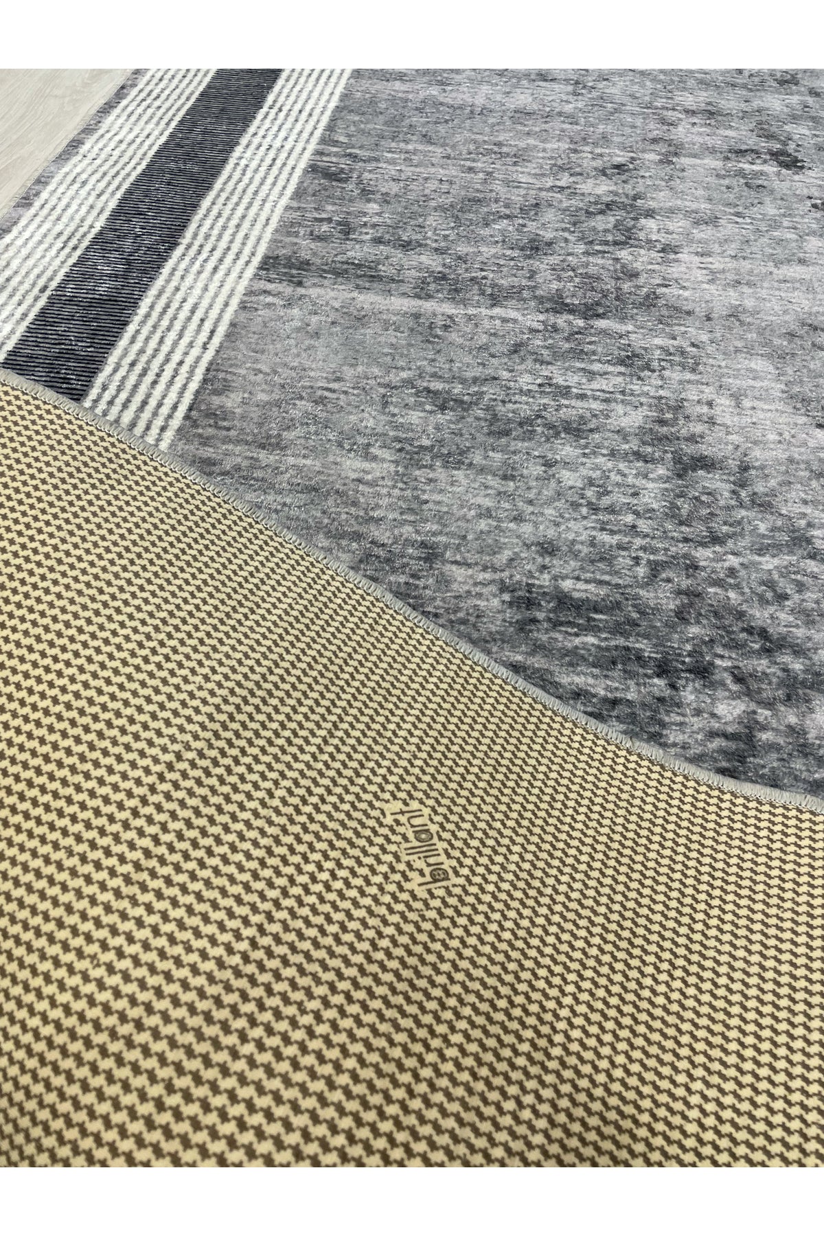 Light Gray Bordered Pattern Latex Leather-Backed Rug