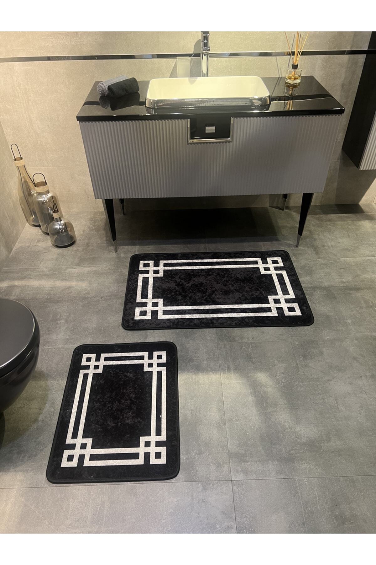 Latex Base (60X100 - 60X50) Double Bath Mat Set - MINK BROWN