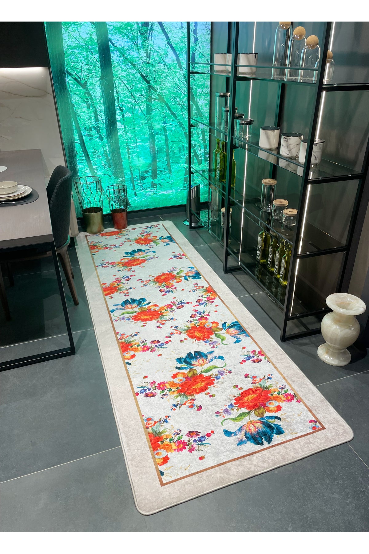 MacKenzie Floral Latex Leather Base Kitchen Rug